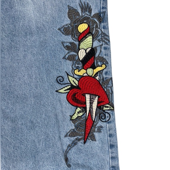 Ed Hardy Y2K vibe Dagger Heart Retro Light Flare Jeans size 30 - Picture 6 of 12